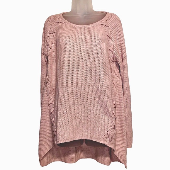 a.n.a Sweaters - a.n.a Criss Cross Distress Stitch Chunky Pullover Pink Sweater XL